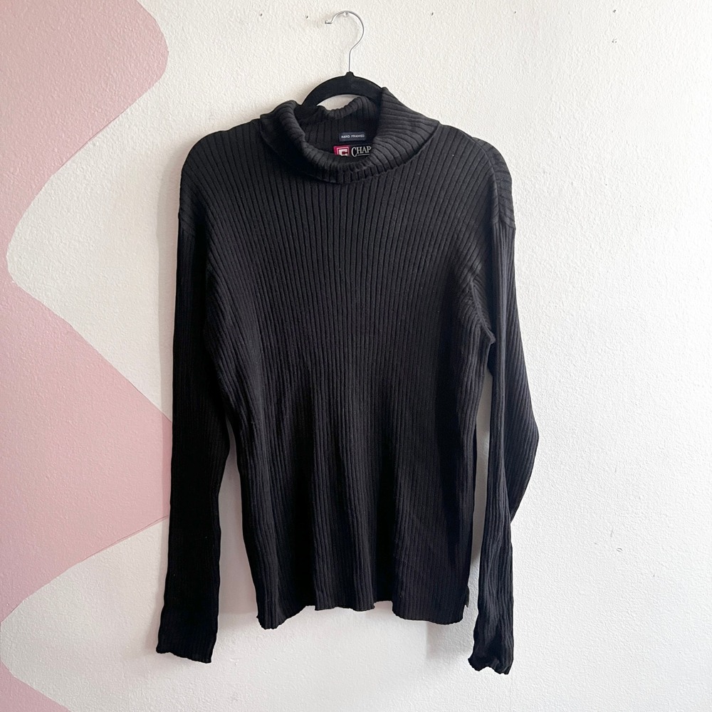 Chaps Ralph Lauren Sweater Womens Large Turtleneck 100% Cotton Pullover Black